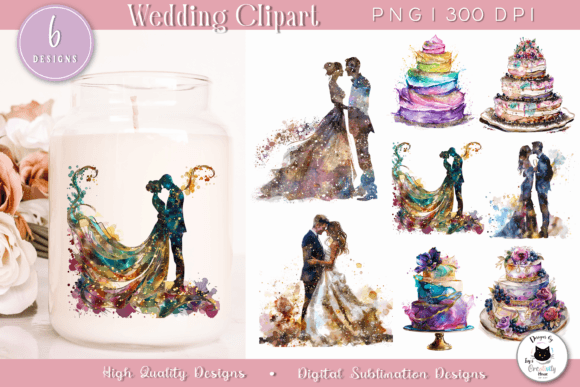 8 Enchanting Watercolor Wedding Clipart PNGs for Your Projects