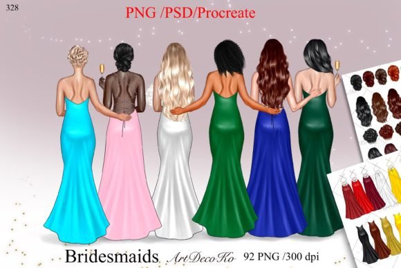 Beautiful Wedding Clipart: Bride with Bridesmaids for Every Project