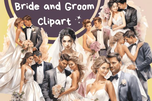 Charming Watercolor Wedding Couple Clipart for Creative Projects