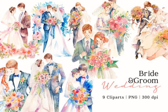 Charming Wedding Designs with Watercolor Clipart