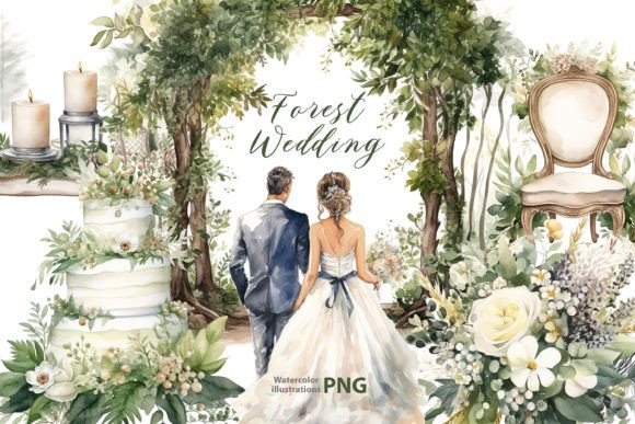 Enchant Your Designs with Watercolor Forest Wedding Clipart