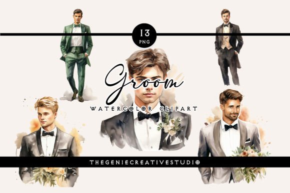 Enchanting Watercolor Groom Clipart for Wedding Designs