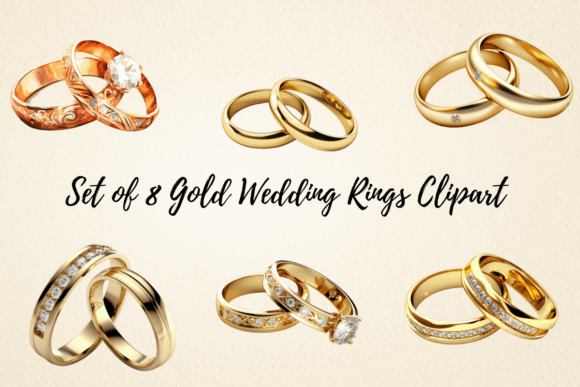 Gold Wedding Ring Clipart Bundle: 8 PNGs for Creative Projects