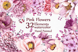 Soft Pink Watercolor Florals: 32 Hand-Painted Design Elements