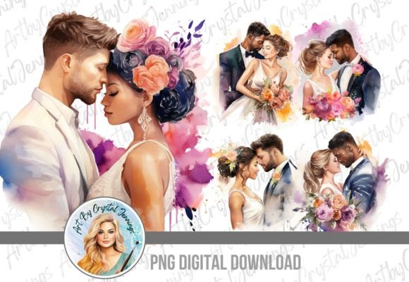 Stunning Floral Interracial Wedding Couple PNG for Crafts