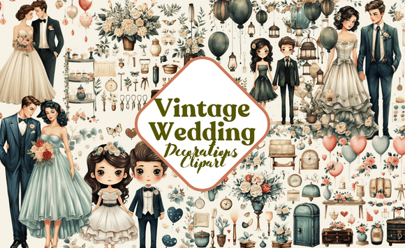 Timeless Romance: Using Vintage Wedding Clipart for Commercial Creations