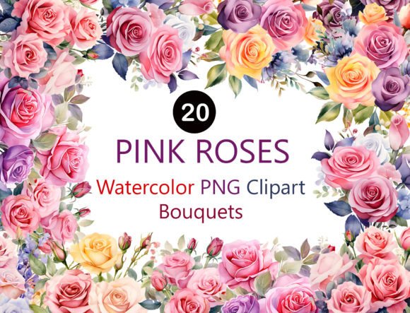 Watercolor Pink Rose Clipart: Soft Florals for Wedding & Design