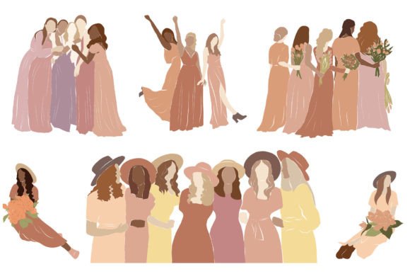 Wedding Girls Illustrations: 6 Hand-Drawn Vectors for Your Designs